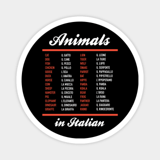 Animals In Italian - Italian Language Cheatsheet Magnet